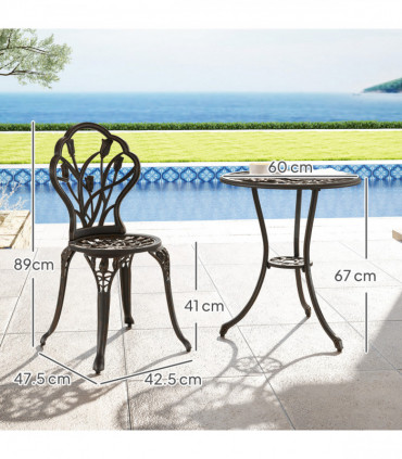 Outsunny 3 Piece Bistro Set, Aluminium Garden Furniture with Umbrella Hole