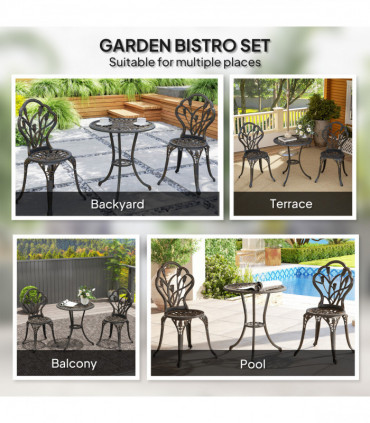 Outsunny 3 Piece Bistro Set, Aluminium Garden Furniture with Umbrella Hole
