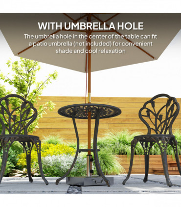 Outsunny 3 Piece Bistro Set, Aluminium Garden Furniture with Umbrella Hole