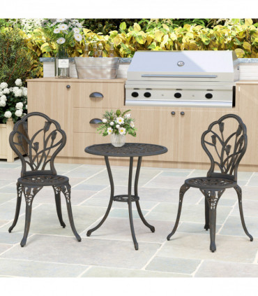 Outsunny 3 Piece Bistro Set, Aluminium Garden Furniture with Umbrella Hole