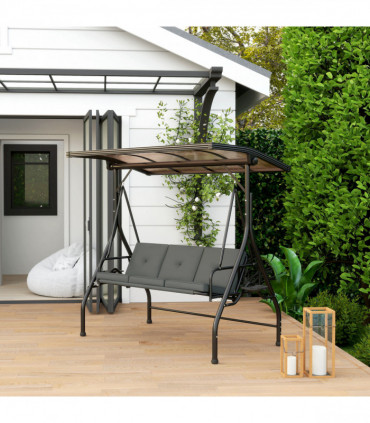 Outsunny 3 Seater Garden Swing Seat Bed, Convertible Swing Chair, Dark Grey