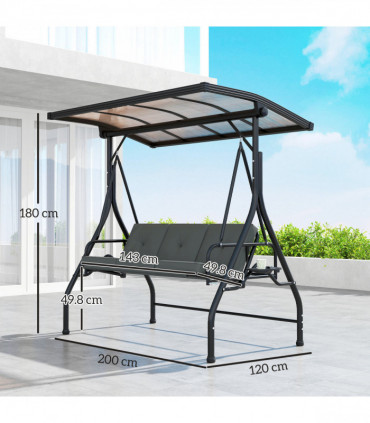 Outsunny 3 Seater Garden Swing Seat Bed, Convertible Swing Chair, Dark Grey