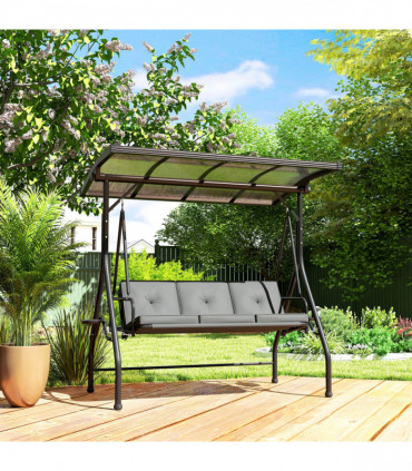 Outsunny 3 Seater Garden Swing Seat Bed, Convertible Swing Chair, Dark Grey
