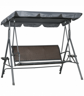 Outsunny 3 Seater Garden Swing Seat Bench with Adjustable Canopy, Rattan Seat
