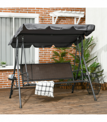 Outsunny 3 Seater Garden Swing Seat Bench with Adjustable Canopy, Rattan Seat