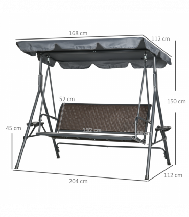 Outsunny 3 Seater Garden Swing Seat Bench with Adjustable Canopy, Rattan Seat
