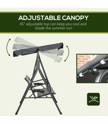 Outsunny 3 Seater Garden Swing Seat Bench with Adjustable Canopy, Rattan Seat