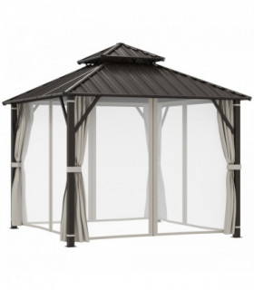 Outsunny 3 x 3(m) Hardtop Gazebo with Metal Roof, Netting and Curtains