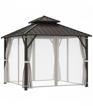Outsunny 3 x 3(m) Hardtop Gazebo with Metal Roof, Netting and Curtains