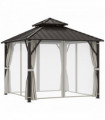 Outsunny 3 x 3(m) Hardtop Gazebo with Metal Roof, Netting and Curtains