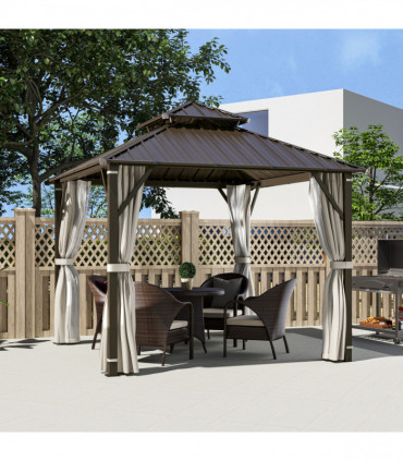 Outsunny 3 x 3(m) Hardtop Gazebo with Metal Roof, Netting and Curtains