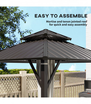 Outsunny 3 x 3(m) Hardtop Gazebo with Metal Roof, Netting and Curtains
