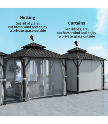 Outsunny 3 x 3(m) Hardtop Gazebo with Metal Roof, Netting and Curtains