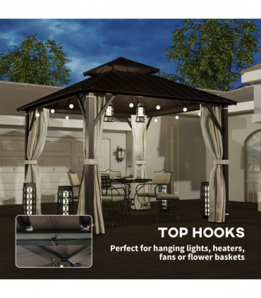 Outsunny 3 x 3(m) Hardtop Gazebo with Metal Roof, Netting and Curtains