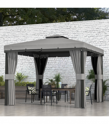 Outsunny 3 x 3(m) Patio Gazebo Garden Shelter w/ Mosquito Netting, Light Grey