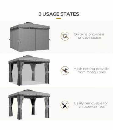 Outsunny 3 x 3(m) Patio Gazebo Garden Shelter w/ Mosquito Netting, Light Grey