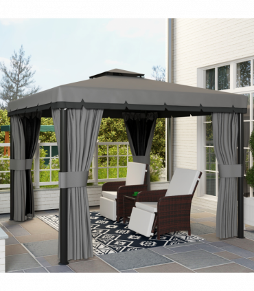 Outsunny 3 x 3(m) Patio Gazebo Garden Shelter w/ Mosquito Netting, Light Grey
