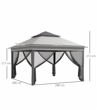 Outsunny 3 x 3(m) Pop Up Gazebo Tent with Netting, Height Adjustable, Grey