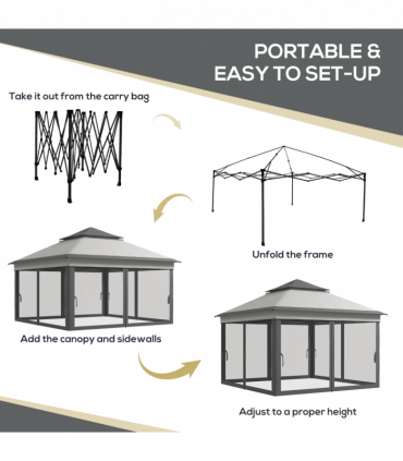 Outsunny 3 x 3(m) Pop Up Gazebo Tent with Netting, Height Adjustable, Grey