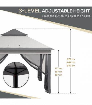 Outsunny 3 x 3(m) Pop Up Gazebo Tent with Netting, Height Adjustable, Grey