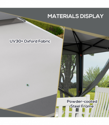 Outsunny 3 x 3(m) Pop Up Gazebo Tent with Netting, Height Adjustable, Grey