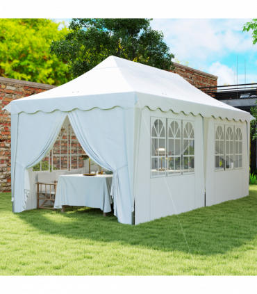 Outsunny 3 x 6m Pop Up Gazebo with Sides and Carry Bag, UPF50+, White
