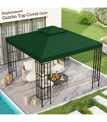 Outsunny 3(m) 2 Tier Garden Gazebo Top Cover Replacement Canopy Roof Dark Green
