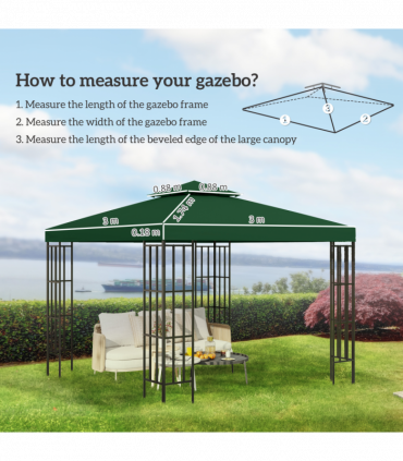Outsunny 3(m) 2 Tier Garden Gazebo Top Cover Replacement Canopy Roof Dark Green