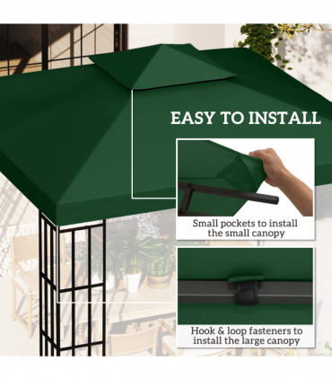Outsunny 3(m) 2 Tier Garden Gazebo Top Cover Replacement Canopy Roof Dark Green