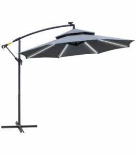 Outsunny 3(m) Cantilever Parasol Hanging Banana Umbrella w/ lights, Grey