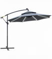Outsunny 3(m) Cantilever Parasol Hanging Banana Umbrella w/ lights, Grey