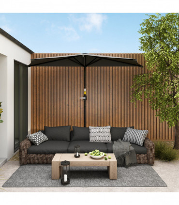 Outsunny 3(m) Half Round Parasol Garden Sun Umbrella w/ Crank Dark Grey