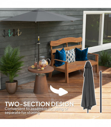 Outsunny 3(m) Half Round Parasol Garden Sun Umbrella w/ Crank Dark Grey