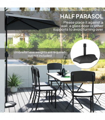 Outsunny 3(m) Half Round Parasol Garden Sun Umbrella w/ Crank Dark Grey