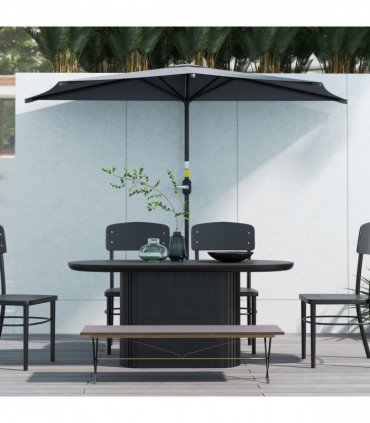 Outsunny 3(m) Half Round Parasol Garden Sun Umbrella w/ Crank Dark Grey