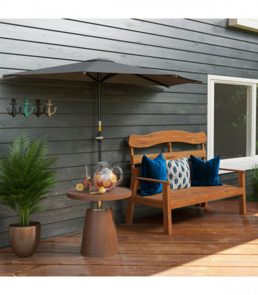 Outsunny 3(m) Half Round Parasol Garden Sun Umbrella w/ Crank Dark Grey