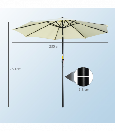 Outsunny 3(m) Patio Umbrella Outdoor Sunshade Canopy w/ Tilt & Crank Beige