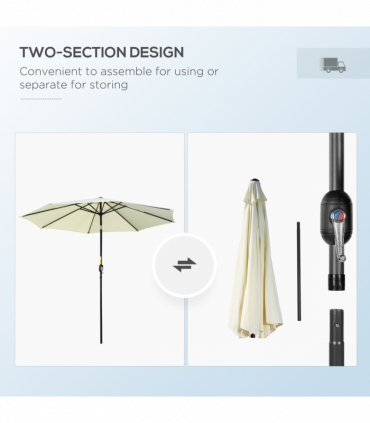 Outsunny 3(m) Patio Umbrella Outdoor Sunshade Canopy w/ Tilt & Crank Beige