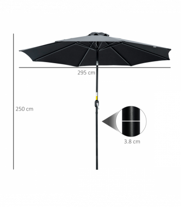Outsunny 3(m) Patio Umbrella Outdoor Sunshade Canopy w/ Tilt & Crank Black