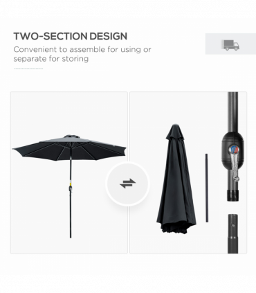 Outsunny 3(m) Patio Umbrella Outdoor Sunshade Canopy w/ Tilt & Crank Black