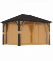 Outsunny 3.6 x 3(m) Metal Garden Hardtop Gazebo with Screened Curtain Brown