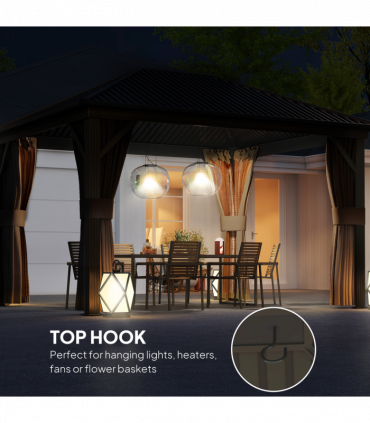 Outsunny 3.6 x 3(m) Metal Garden Hardtop Gazebo with Screened Curtain Brown