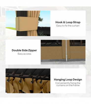 Outsunny 3.6 x 3(m) Metal Garden Hardtop Gazebo with Screened Curtain Brown