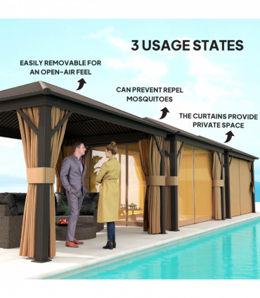 Outsunny 3.6 x 3(m) Metal Garden Hardtop Gazebo with Screened Curtain Brown