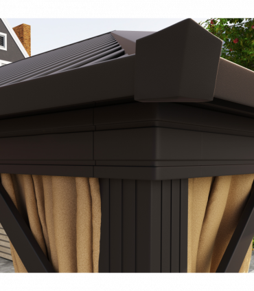 Outsunny 3.6 x 3(m) Metal Garden Hardtop Gazebo with Screened Curtain Brown