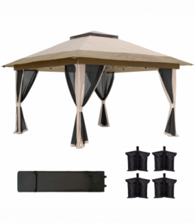 Outsunny 3.6 x 3.6m Pop Up Gazebo with Netting and Wheeled Bag, Beige