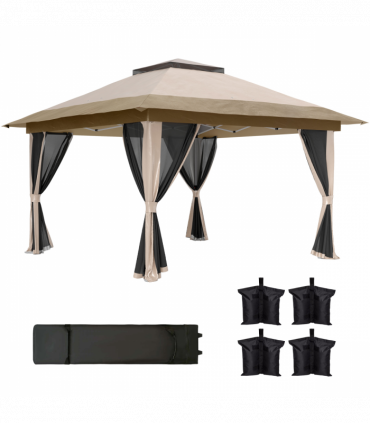 Outsunny 3.6 x 3.6m Pop Up Gazebo with Netting and Wheeled Bag, Beige