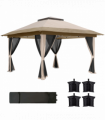 Outsunny 3.6 x 3.6m Pop Up Gazebo with Netting and Wheeled Bag, Beige