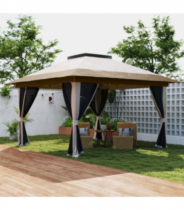 Outsunny 3.6 x 3.6m Pop Up Gazebo with Netting and Wheeled Bag, Beige