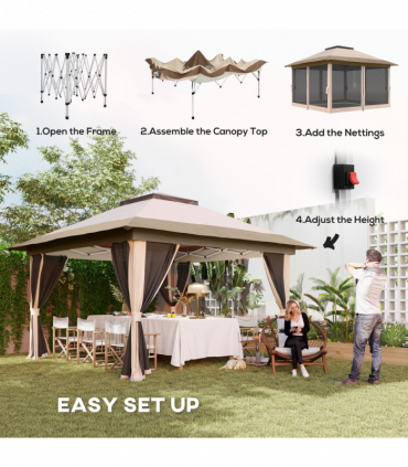 Outsunny 3.6 x 3.6m Pop Up Gazebo with Netting and Wheeled Bag, Beige